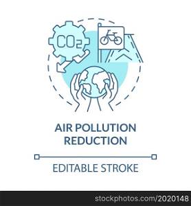 Air pollution reduction blue concept icon. Bike sharing goal abstract idea thin line illustration. Promoting environmental health. Air quality. Vector isolated outline color drawing. Editable stroke. Air pollution reduction blue concept icon