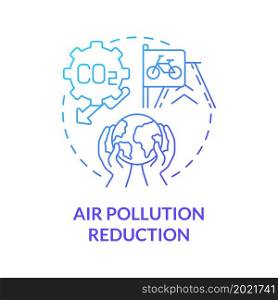 Air pollution reduction blue gradient concept icon. Bike sharing goal abstract idea thin line illustration. Sustainable urban living. Reduce emissions. Vector isolated outline color drawing. Air pollution reduction blue gradient concept icon