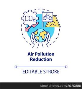 Air pollution reduction concept icon. Bike sharing goal abstract idea thin line illustration. Reduce greenhouse gas emissions. Air quality. Vector isolated outline color drawing. Editable stroke. Air pollution reduction concept icon