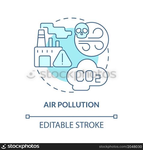 Air pollution turquoise blue concept icon. Ecology problem and pollution abstract idea thin line illustration. Isolated outline drawing. Editable stroke. Roboto-Medium, Myriad Pro-Bold fonts used. Air pollution turquoise blue concept icon