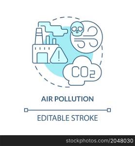 Air pollution turquoise blue concept icon. Ecology problem and pollution abstract idea thin line illustration. Isolated outline drawing. Editable stroke. Roboto-Medium, Myriad Pro-Bold fonts used. Air pollution turquoise blue concept icon