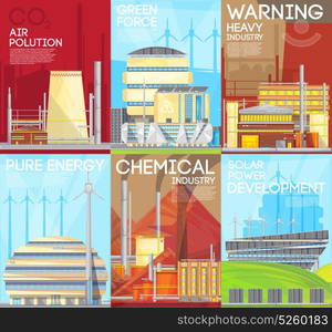 Air Pollution Warning Ecological Composition Poster. Green force environmental ecological durable solutions with air pollution warning 6 flat banners composition poster isplated vector illustration