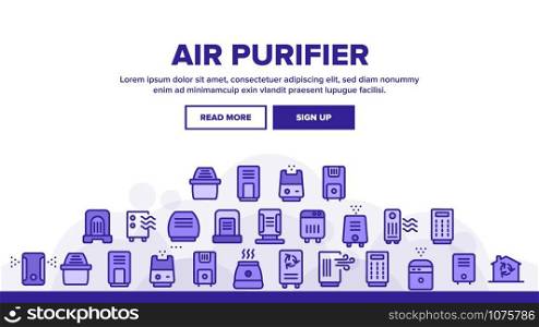 Air Purifier Devices Landing Web Page Header Banner Template Vector. Electronic Appliance Air Purifier And Ionizer Illustration. Air Purifier Devices Landing Header Vector