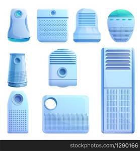 Air purifier icons set. Cartoon set of air purifier vector icons for web design. Air purifier icons set, cartoon style