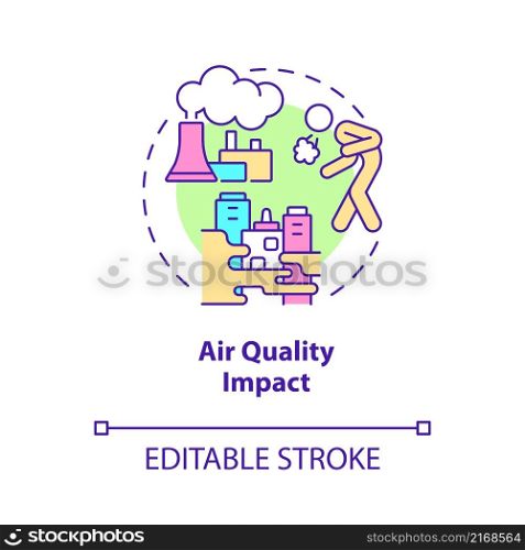 Air quality impact concept icon. Climate change and health abstract idea thin line illustration. Isolated outline drawing. Editable stroke. Roboto-Medium, Myriad Pro-Bold fonts used. Air quality impact concept icon