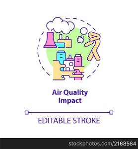 Air quality impact concept icon. Climate change and health abstract idea thin line illustration. Isolated outline drawing. Editable stroke. Roboto-Medium, Myriad Pro-Bold fonts used. Air quality impact concept icon