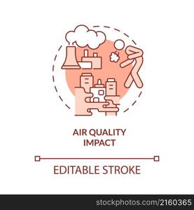Air quality impact red concept icon. Climate change and health abstract idea thin line illustration. Isolated outline drawing. Editable stroke. Roboto-Medium, Myriad Pro-Bold fonts used. Air quality impact red concept icon