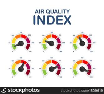 Air quality index. Educational scheme with excessive quantities of substances or gases in environment. Vector stock illustration. Air quality index. Educational scheme with excessive quantities of substances or gases in environment. Vector stock illustration.