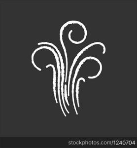 Air swirl chalk white icon on black background. Cold fresh wind gust. Whirlwind. Good smell, evaporation. Smoke puff, breeze. Cool windy stream, fume. Isolated vector chalkboard illustration