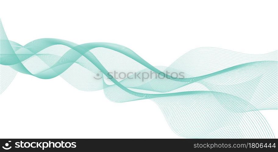 Air swirl wave, teal color flow, smooth undulate wavy curves. Decorative swoosh,for banner or abstract background. Wind or smoke transparent isolated on white. Vector illustration