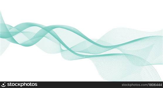 Air swirl wave, teal color flow, smooth undulate wavy curves. Decorative swoosh,for banner or abstract background. Wind or smoke transparent isolated on white. Vector illustration