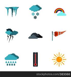 Air temperature icons set. Flat illustration of 9 air temperature vector icons for web. Air temperature icons set, flat style