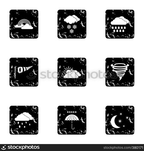 Air temperature icons set. Grunge illustration of 9 air temperature vector icons for web. Air temperature icons set, grunge style