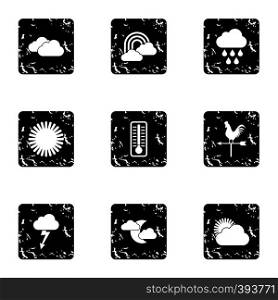 Air temperature icons set. Grunge illustration of 9 air temperature vector icons for web. Air temperature icons set, grunge style