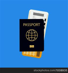 air ticket in passport, trip around the world. air ticket in passport, trip around world