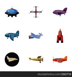 Air transport icons set. Cartoon illustration of 9 air transport vector icons for web. Air transport icons set, cartoon style