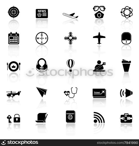 Air transport related icons with reflect on white background, stock vector