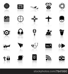 Air transport related icons with reflect on white background, stock vector