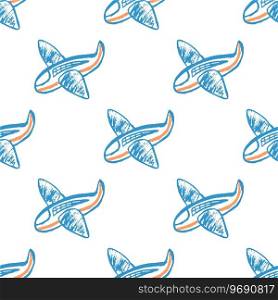 Air transport seamless pattern. Children’s drawings with wax crayons. Planes. Print for cloth design, textile, fabric, wallpaper. Seamless pattern. Children’s drawings with wax crayons