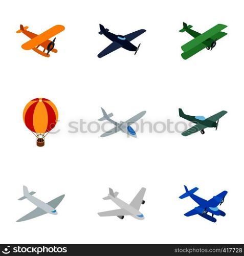 Air transport vehicles icons set. Isometric 3d illustration of 9 air transport vehicles vector icons for web. Air transport vehicles icons, isometric 3d style