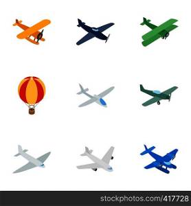 Air transport vehicles icons set. Isometric 3d illustration of 9 air transport vehicles vector icons for web. Air transport vehicles icons, isometric 3d style