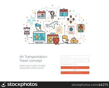 Air transportation travel concept illustration for landing page website or banner in flat design
