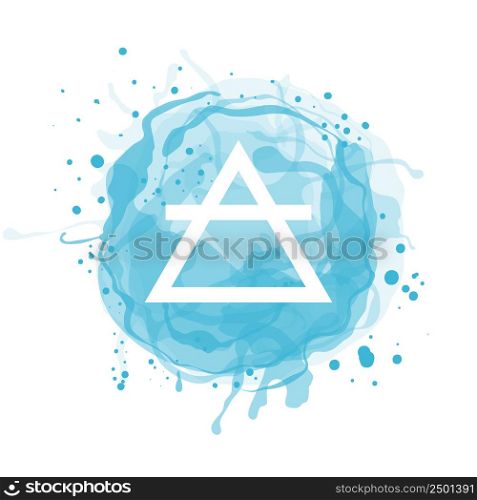 Air vector sign. One of the four natural elements symbol. Editable white outline on blue watercolor circle.. Air vector sign. One of the four natural elements symbol. Editable white outline on blue watercolor circle