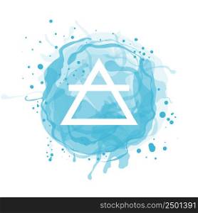 Air vector sign. One of the four natural elements symbol. Editable white outline on blue watercolor circle.. Air vector sign. One of the four natural elements symbol. Editable white outline on blue watercolor circle