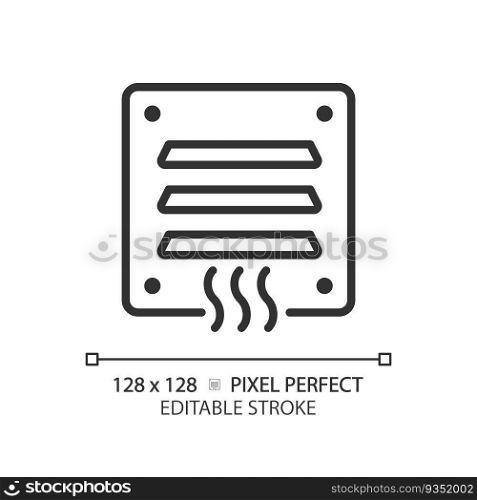 Air vent linear icon. Hvac system. Wall cover. Fresh air delivery. Home ventilation. Room temperature. Thin line illustration. Contour symbol. Vector outline drawing. Editable stroke. Air vent linear icon