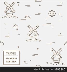 Air windmill travel seamless pattern. Thin line icon. Vector illustration for web and mobile, modern minimalistic flat design.