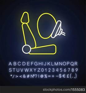 Airbag neon light icon. Accident protection, safety precaution. Outer glowing effect. Sign with alphabet, numbers and symbols. Life insurance, injury prevention. Vector isolated RGB color illustration. Airbag neon light icon