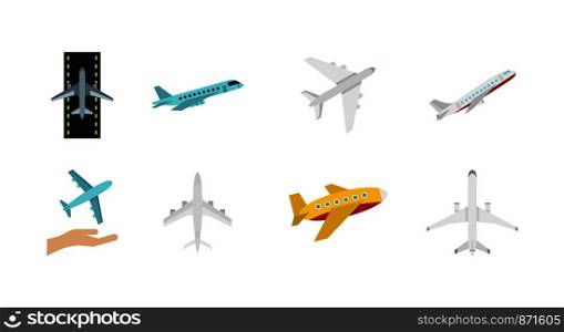 Airbus icon set. Flat set of airbus vector icons for web design isolated on white background. Airbus icon set, flat style