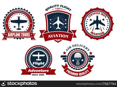 Aircraft and aviation banners or badges for transportation and delivery business industry design