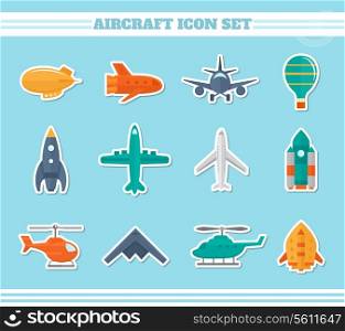 Aircraft helicopter military aviation airplane stickers icons set isolated vector illustration