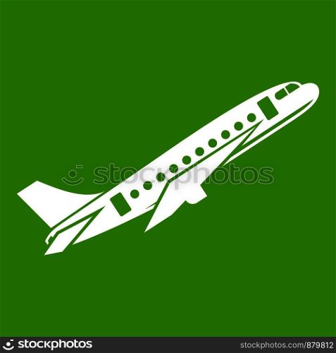 Aircraft icon white isolated on green background. Vector illustration. Aircraft icon green