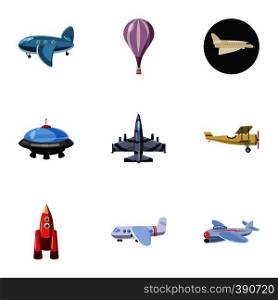 Aircraft icons set. Cartoon illustration of 9 aircraft vector icons for web. Aircraft icons set, cartoon style