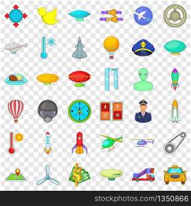Aircraft icons set. Cartoon style of 36 aircraft vector icons for web for any design. Aircraft icons set, cartoon style