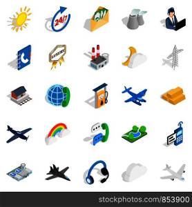 Aircraft icons set. Isometric set of 25 aircraft vector icons for web isolated on white background. Aircraft icons set, isometric style