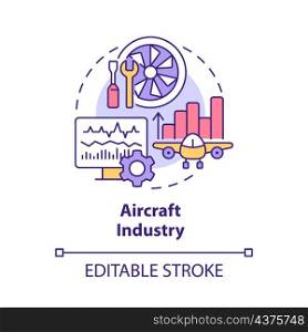Aircraft industry concept icon. Digital twin usage abstract idea thin line illustration. Virtual, working model. Isolated outline drawing. Editable stroke. Roboto-Medium, Myriad Pro-Bold fonts used. Aircraft industry concept icon