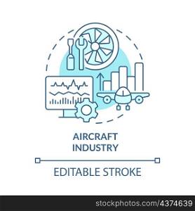 Aircraft industry turquoise concept icon. Digital replica creation abstract idea thin line illustration. Isolated outline drawing. Editable stroke. Roboto-Medium, Myriad Pro-Bold fonts used. Aircraft industry turquoise concept icon