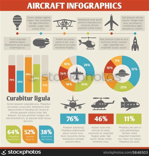 Aircraft military and passenger aviation air tourism infographic vector illustration