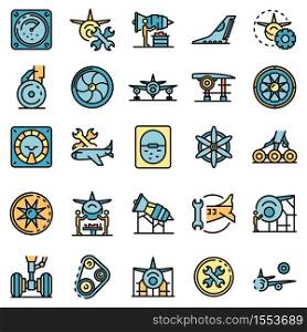 Aircraft repair icons set. Outline set of aircraft repair vector icons thin line color flat on white. Aircraft repair icons set vector flat