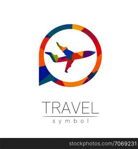 Aircraft vector silhouette isolated in the circle. Airplane symbol, rainbow modern style of color. Logotype for travel, tourism and trip agency. Identity, brand, logo, concept web. Summer plane icon. Aircraft vector silhouette isolated in the circle. Airplane symbol, rainbow modern style of color. Logotype for travel, tourism and trip agency. Identity, brand, logo, concept web. Summer plane icon.