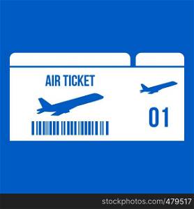 Airline boarding pass icon white isolated on blue background vector illustration. Airline boarding pass icon white