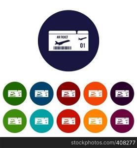 Airline boarding pass set icons in different colors isolated on white background. Airline boarding pass set icons