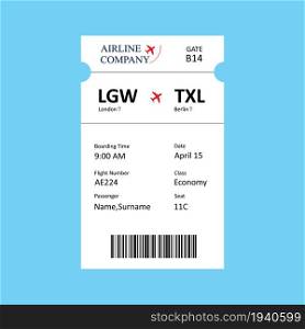 Airline boarding pass, ticket template with QR code.Flat vector illustration