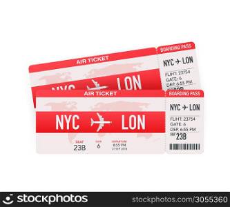 Airline boarding pass tickets to plane for travel journey. Airline tickets. Vector stock illustration. Airline boarding pass tickets to plane for travel journey. Airline tickets. Vector stock illustration.