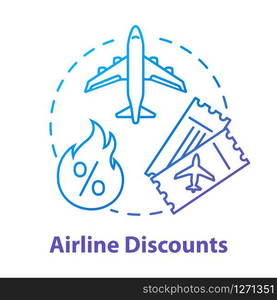 Airline discounts concept icon. Affordable travel, budget tourism idea thin line illustration. Airway company special offer, last minute tickets. Vector isolated outline RGB color drawing