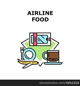 Airline Food Vector Icon Concept. Package With Delicious Dish And Tea Or Coffee Hot Drink Cup, Airline Food For Feeding Passengers In Airplane. Nutrition And Beverage Color Illustration. Airline Food Vector Concept Color Illustration
