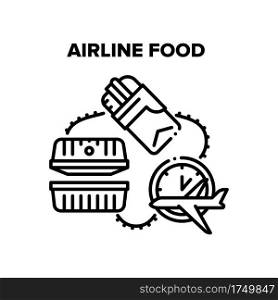 Airline Food Vector Icon Concept. Sandwich Or Burger Snack, Nutrition Container For Eating Airline Food At Long Fly Time In Air. Aircraft Delicious Flight Meal Package Black Illustration. Airline Food Vector Black Illustrations